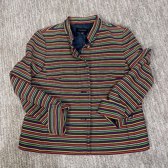 Talbots Retro Striped Metallic Thread Mandarin Collar Jacket – Size 8 - Picture 6 of 7